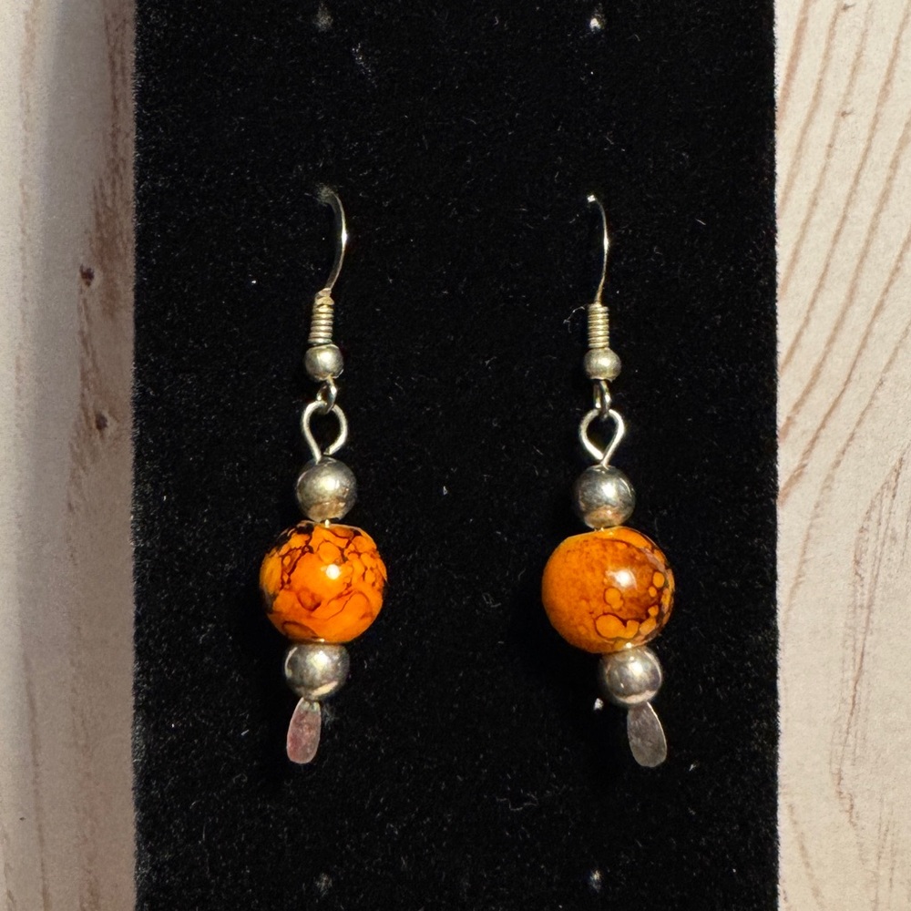 Handcrafted Orange Beaded Dangle Earrings